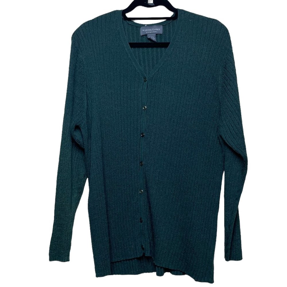 Working Classics Designs & Co Green Ribbed Button Down Cardigan